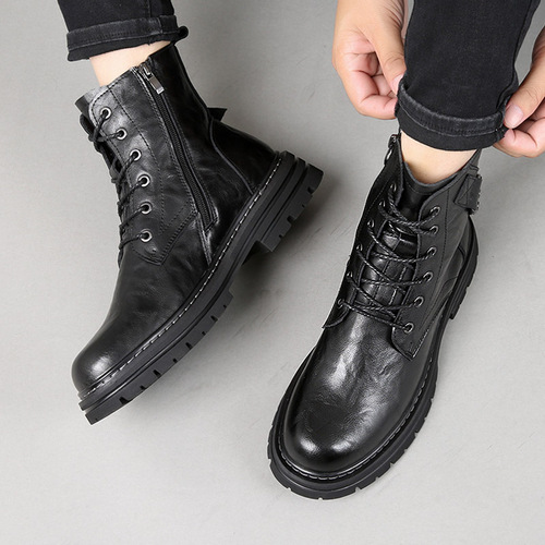 Winter New Martin boots for men. Authentic leather high-top work boots. Trendy retro warm platform boots for men.
