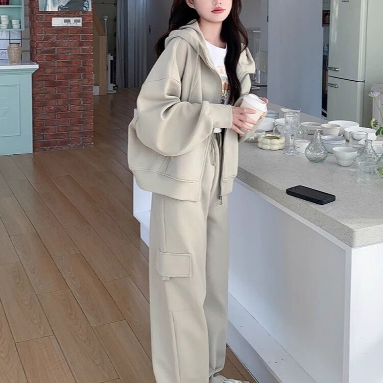 感休闲运动套装女春秋小个子工装风卫衣卫裤两件套早秋一整套|undefined