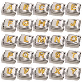 新款钛钢镀金英文字母DIY意大利模块手链 Italian charm bracelet