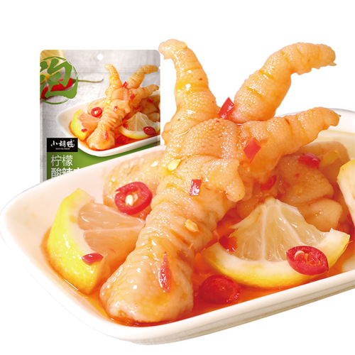 Domestic Little Huia Lemon Pickled and Spicy Boneless Chicken Feet 90g Spicy Flavor Boneless Duck Feet 75g One Box 30 Pouches
