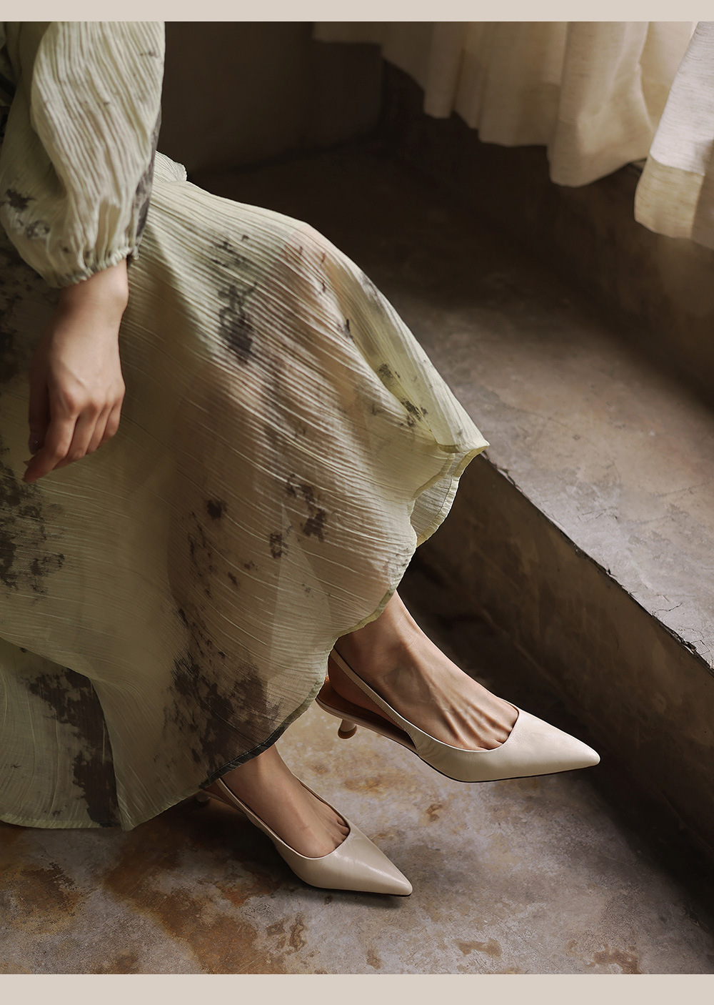 Sandal nữ mũi nhọn da cừu hở gót, gót vuông ổn định, phong cách Hàn Quốc — đen chi tiết 17