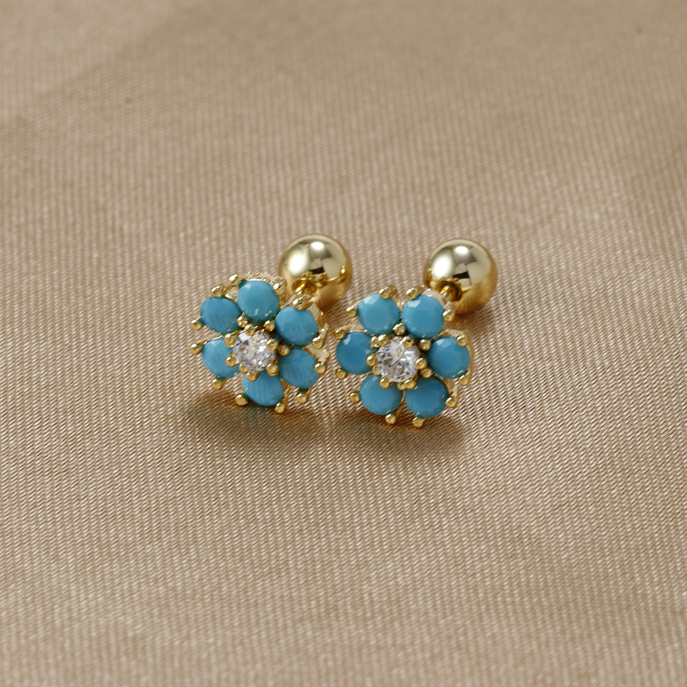 1 Paire Sucré Fleur Placage Incruster Acier Inoxydable Zircon Boucles D'oreilles display picture 6