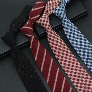 6cm Plaid Tie Girls Pattern Retro Style Cotton Cloth Korean Casual Hand-Hit Men's Narrow Edition Spot