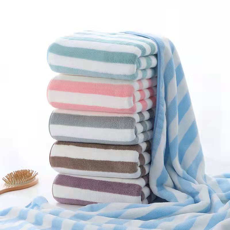 Toallas de secado rápido toallas de coral toallas de lana para lavar la cara banda ancha toallas caseras rayas catiónicas espesar toallas de baño absorbentes