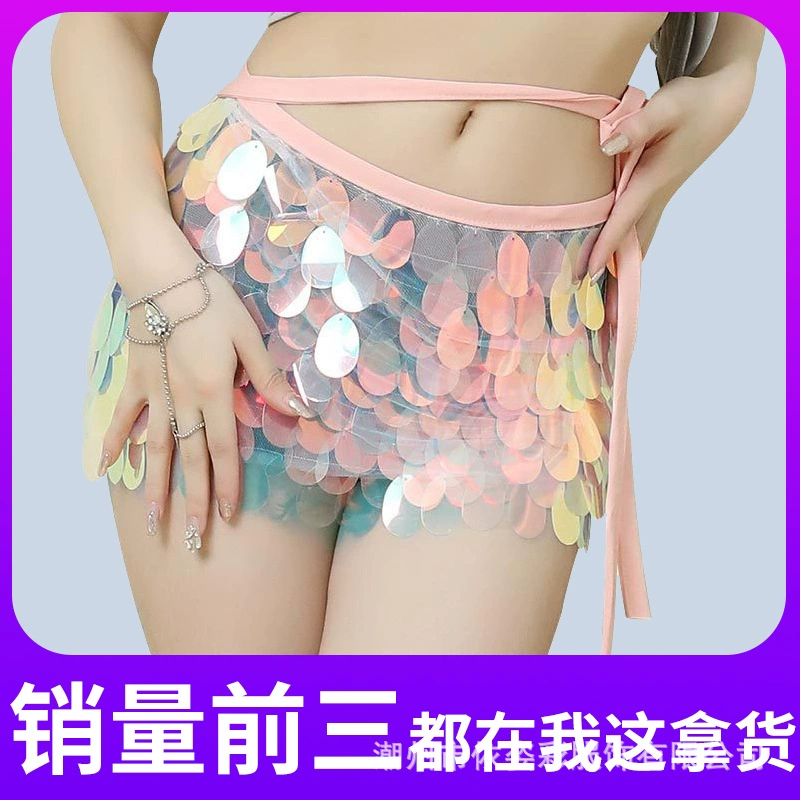 Костюм для танца живота 2023: пояс-шарф с пайетками, летний, для начинающих, для тренировок и выступлений, женский комплект в европейском и американском фэнтези-стиле