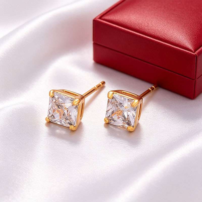 Aretes Cuadrados de Cuatro Garras de Aleación de Cobre, Galvanizados, Diseño Geométrico, para Mujer image 10