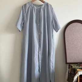 日系森女条纹短袖连衣裙 新款 清新显瘦裙子女减龄休闲开衫裙