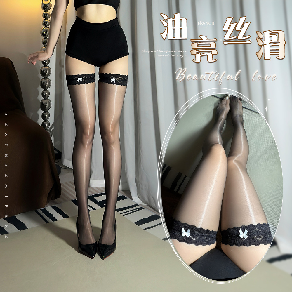 Night Ting Fragrance Aurora Thin Lace Bow Contrast Color Half Knee Socks Oil Glow Stockings Fun Stockings Women