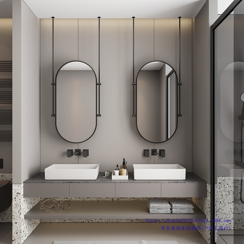 Scandinavian Oval Bathroom Mirror Ceiling Hanging Mirror Bathroom Hanging Mirror Rod Mirror Hotel Makeup Mirror Smart Mirror