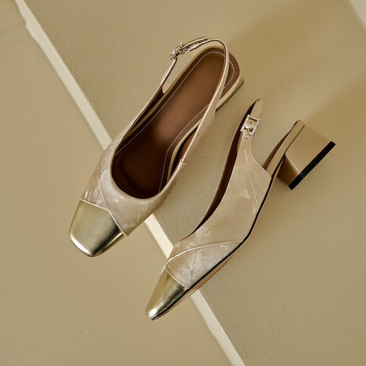 Sandal bít mũi nữ da bò phối màu gót thô 5 cm — Màu xanh lá, Màu mơ chi tiết 54