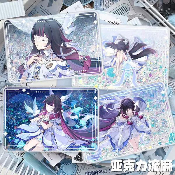 Extra-thick acrylic quicksand mahjong, custom quicksand keychains, stand-up cards, laser-cut ticket stubs, anime-themed custom items