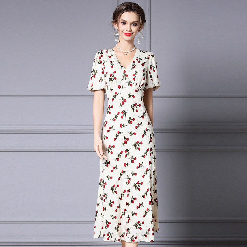 Zhili's Super Stylish Dress for Women, Summer 2026 New Model, Age-Reducing, Super Trendy, White Printed Long A-Line Dress