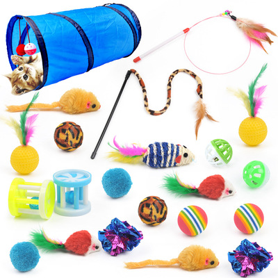 Pet Supplies Toys combination suit Feather Cat teaser stick passageway 20 Set of parts interaction Toys Little Mouse