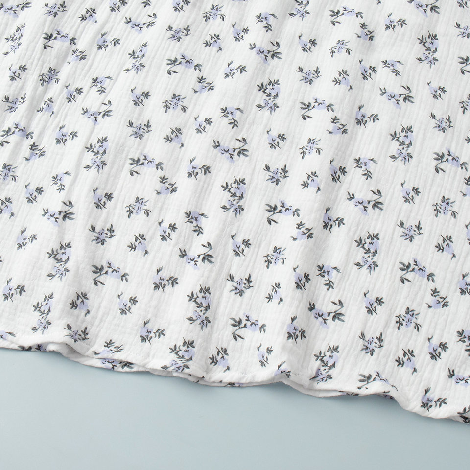 Đầm liền cotton in hoa cổ chữ V tay bồng buộc dây lưng cao — Hoa oải hương, Hoa tulip màu hồng, Màu be, Màu hồng chi tiết 21