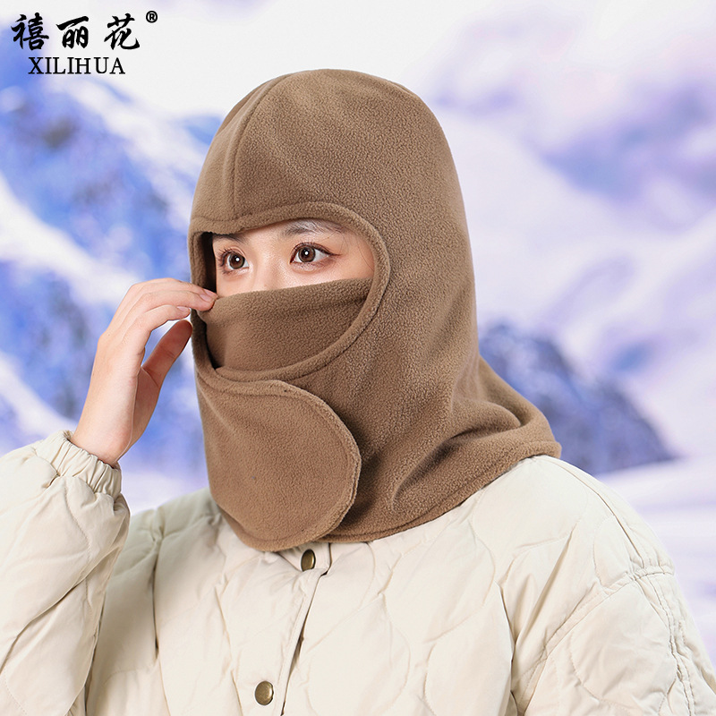 女秋冬季围脖口罩连体帽加绒加厚挡风保暖帽电动车防寒护耳套头帽|undefined