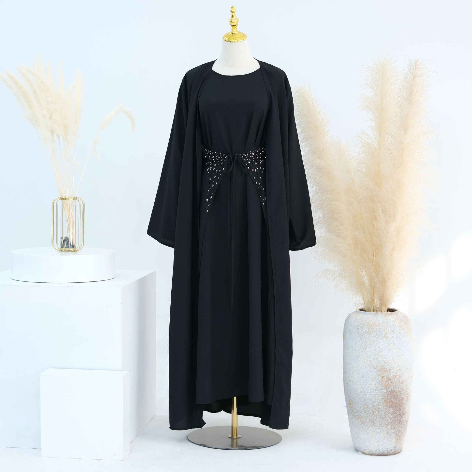 2025 Muslim Solid Color Dress Suit LR464_voghion.com