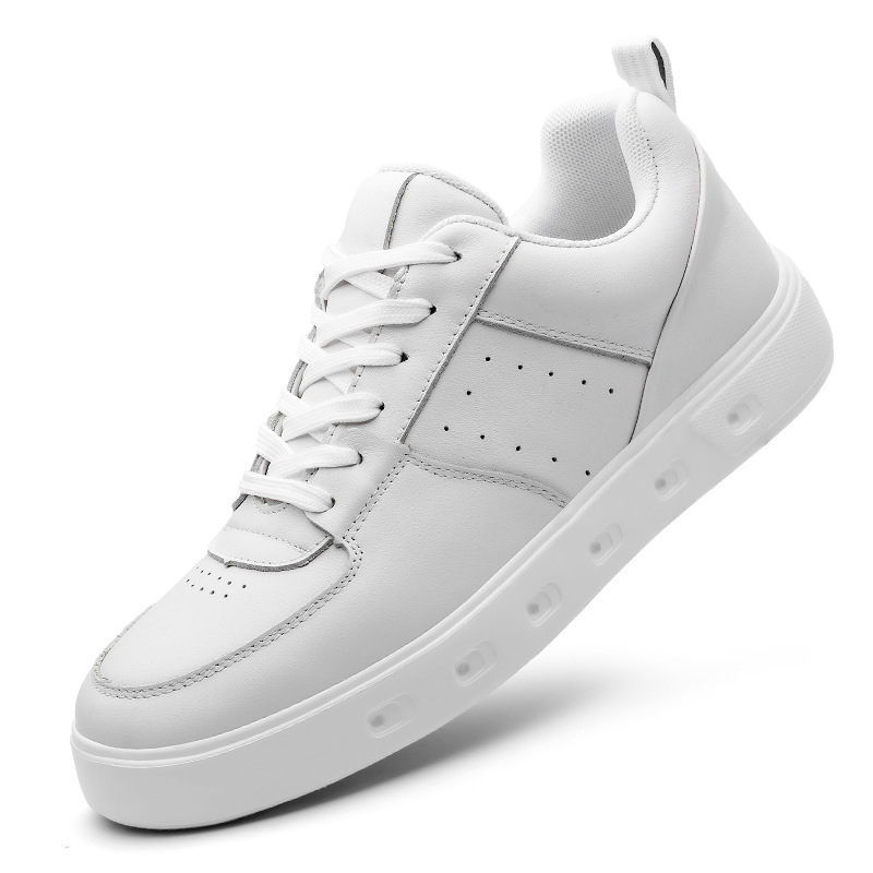 Customized First-Layer Cowhide Sneakers for Men, Soft Surface, Breathable, Lace-Up, Genuine Leather, Casual and Comfortable, New Product, Invisible Inner Height Increase of 5cm