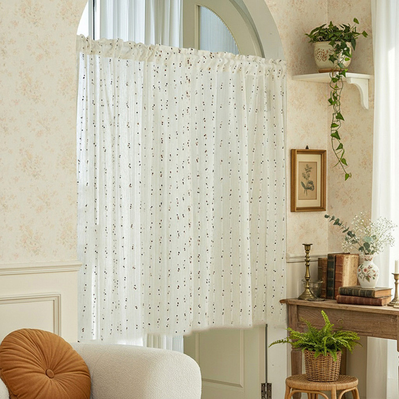 Artistic Retro Ins Style Door Curtain Imitation Linen Short Curtain Coffee Curtain Candy Bean Fresh 2025 New Style Gauze Curtain Cute Style