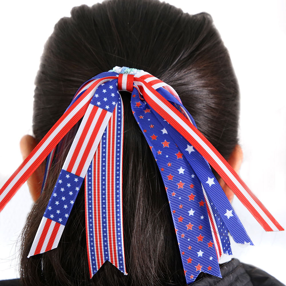 Nuevo Día de la Independencia Americana Bowknot Head Cuerda Estrella Bandera Estampado Día Nacional Tema Fiesta Decoración Cinta Anillo para el cabello image 4