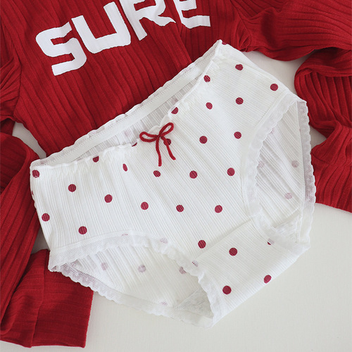 Sweet Lolita Big Red Underwear Women's Cute Sweet Girl Briefs Pure Cotton Inseam Mid-waist Women's Underwear