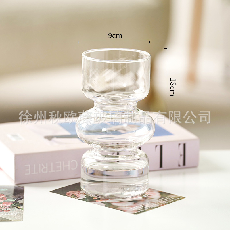 Jarrón de vidrio de barril cónico, estilo nórdico, simple, grande, jarrón transparente, arreglo floral, decoración de escritorio de alta gama, sala de estar