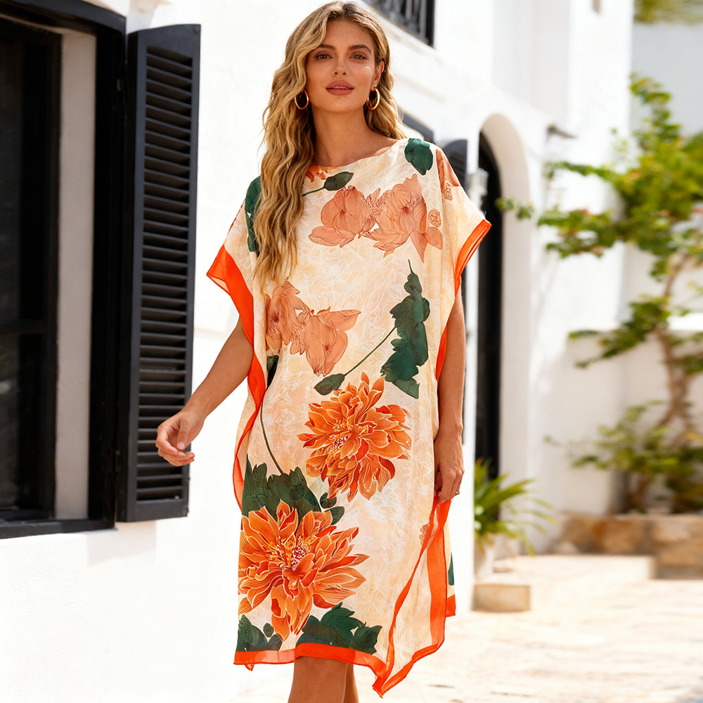 Vestido elegante de estilo étnico de verano respirable protector solar bikini camisa de playa vacaciones moda shoal amazon