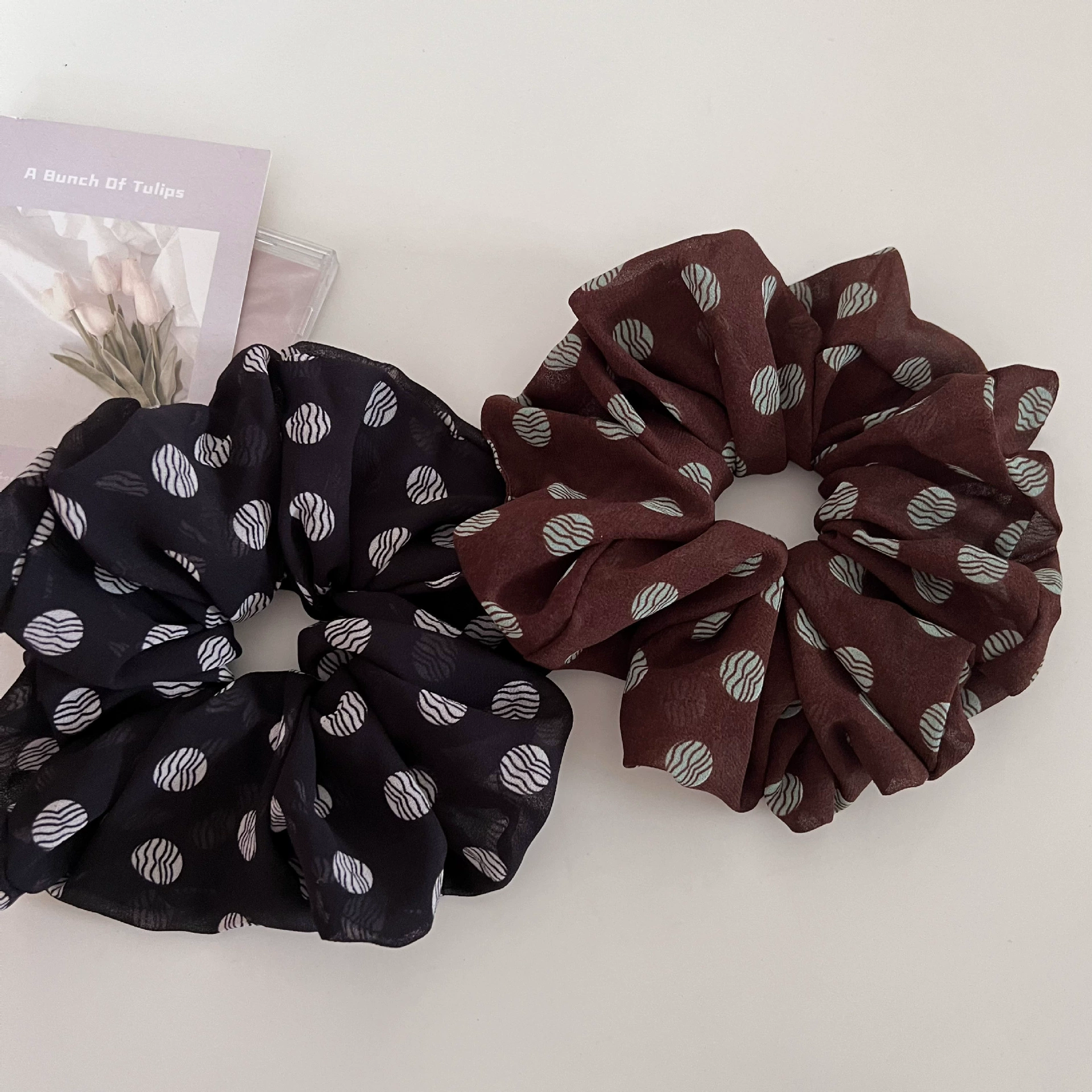 Ретро модные коричневые polka dot ленты для волос большой кишечник hair tie универсальная повязка для хвоста волосы верёвка шар scalp hair аксессуары