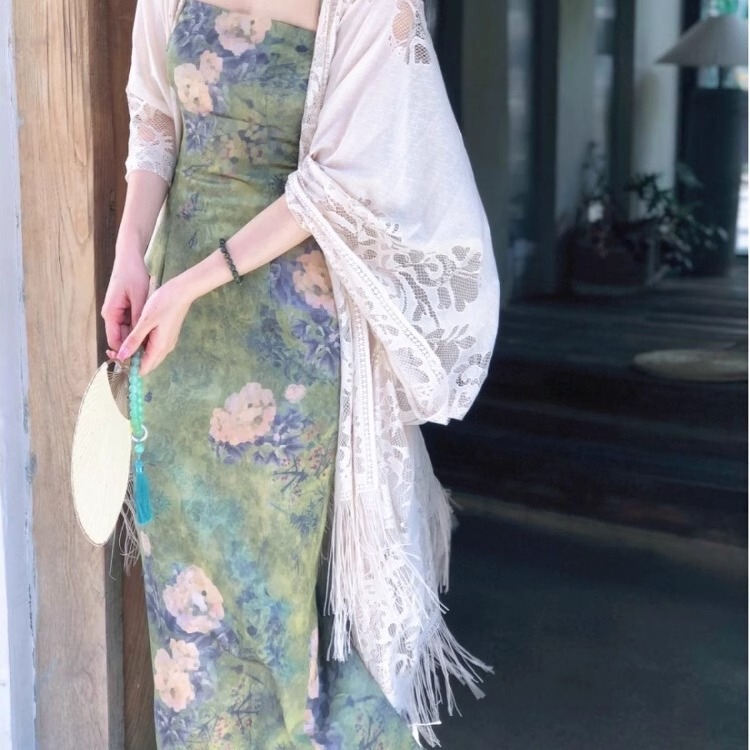 新中式流苏防晒坎肩女夏配裙子旗袍外搭小披肩薄开衫外套透气罩衫|undefined