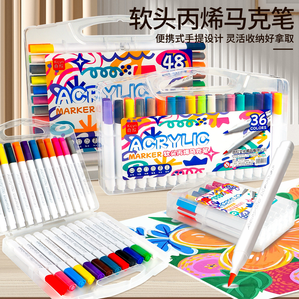 Los marcadores acrílicos de cabeza suave se pueden apilar en color, no translúcido, estudiantes, pintura de arte infantil, bricolaje, graffiti, bolígrafos de acuarela al por mayor