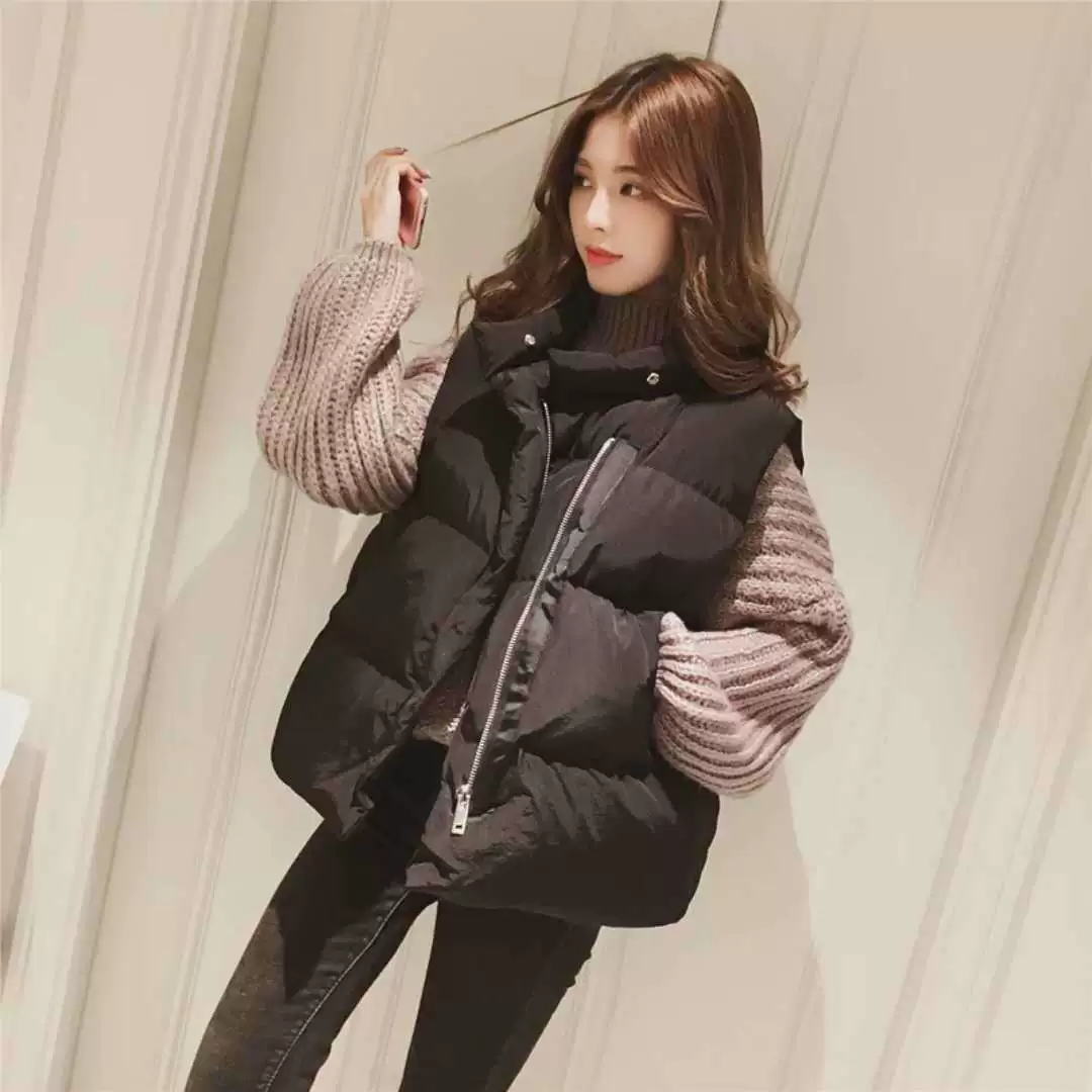 Winter short vest with down, jacket for students, Korean style, oversize, increased thickness