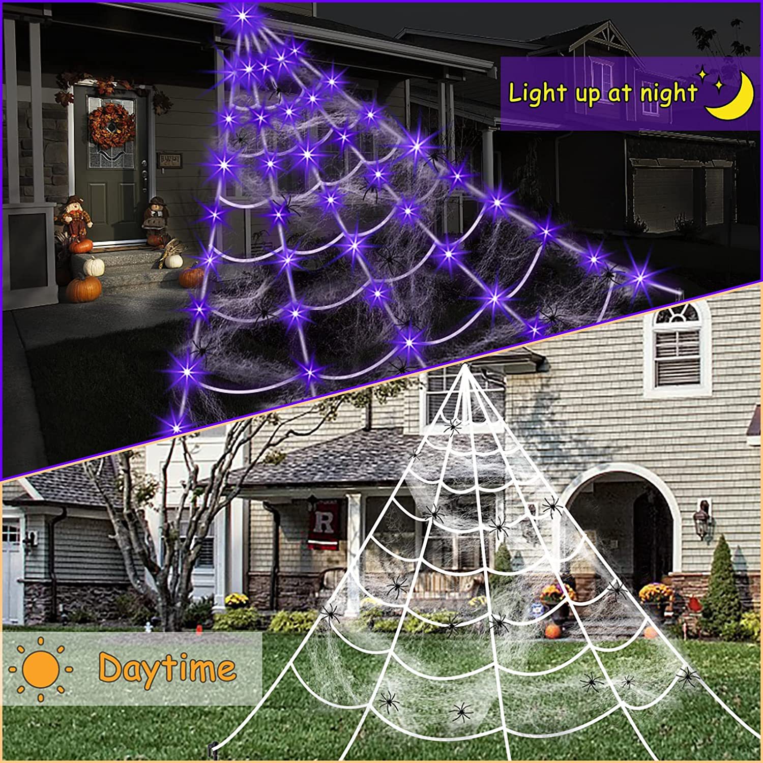 Decoración de Halloween luminosa tela de araña triángulo traje de red diseño de Sitio Grande araña bar decoración Amazon
