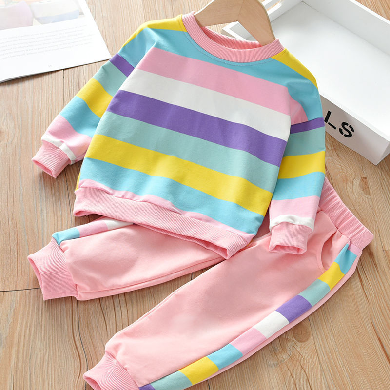 Casual Stripe Cotton Girls Clothing Sets display picture 4