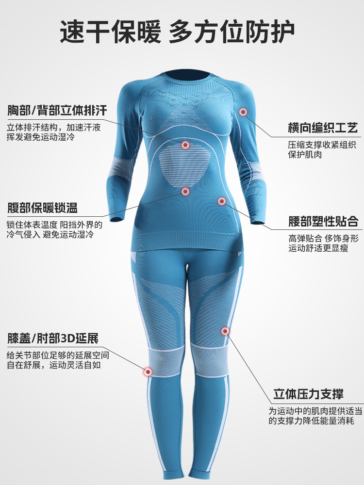 2025 ropa de esquí de secado rápido ropa interior térmica para exteriores para mujer traje deportivo ropa de compresión ropa interior funcional que absorbe el sudor invierno