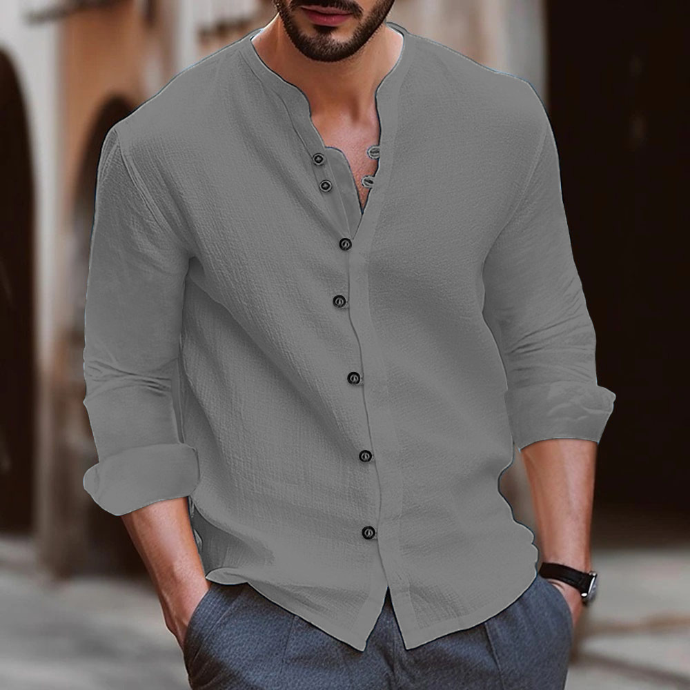 Men's Long-sleeve Shirt Casual Solid Colour British Style Fashion_voghion.com