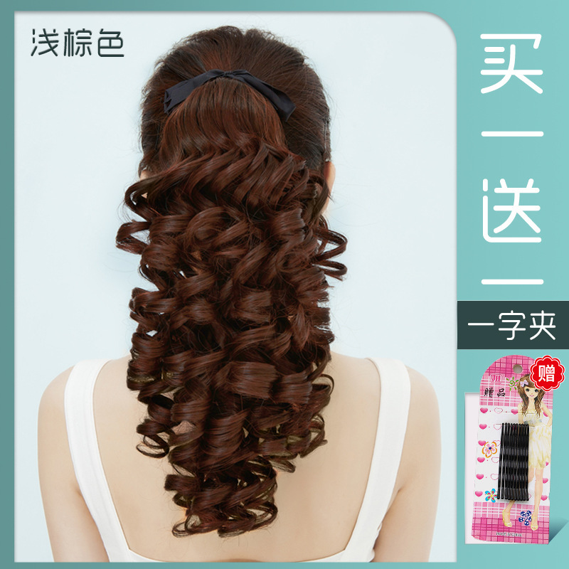 メーカー卸売麻の花のカールのポニーテールの中の短いタイプの女性の短いカールのバンド式のナシの花の偽のポニーテールのショートヘアの巻き馬|undefined