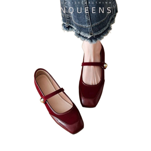 French Mary Jane flat shoes for women, 2025 spring/autumn shoes, temperament red, matches skirts, versatile evening shoes