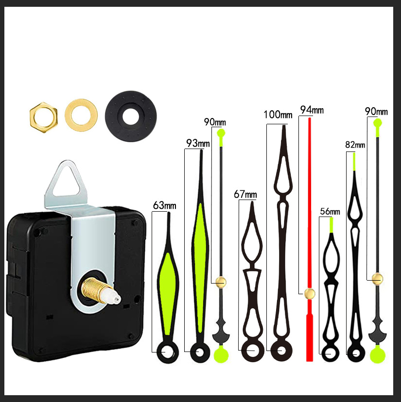 Set completo de movimiento de reloj nuevo modelo, venta caliente transfronterizo, silencioso y fluorescente luminoso, aguja de reloj metálica, para reloj de pared DIY