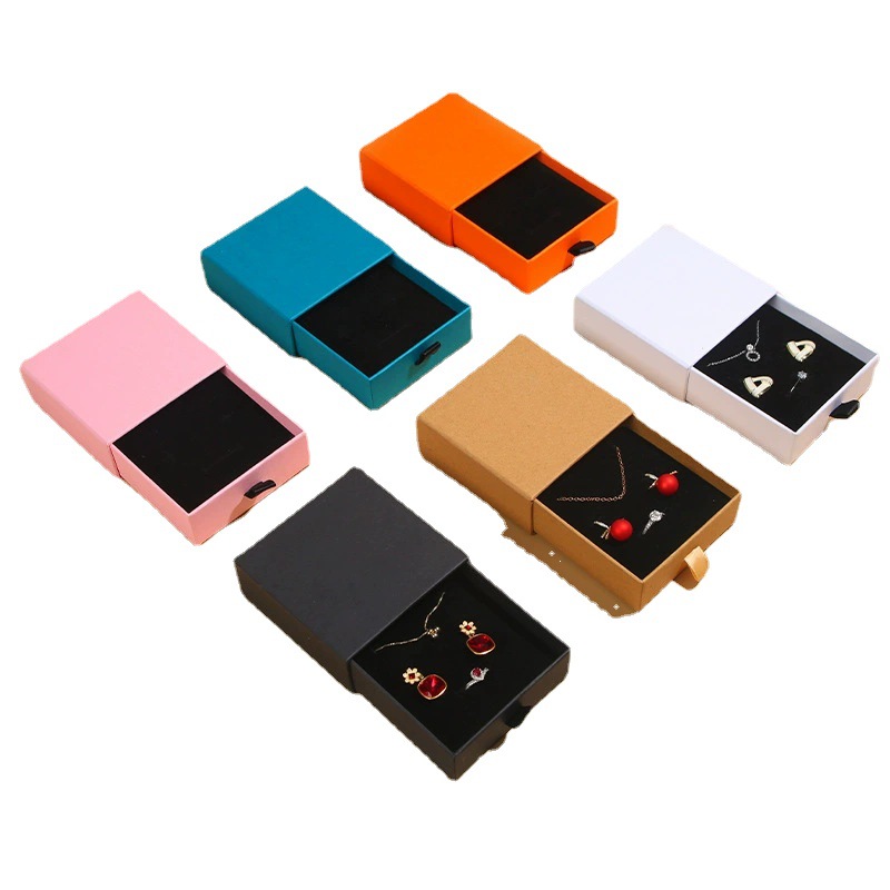 En stock cajón de joyería caja de papel Kraft color sólido pull-out joyero Stud pendientes collar anillo joyero