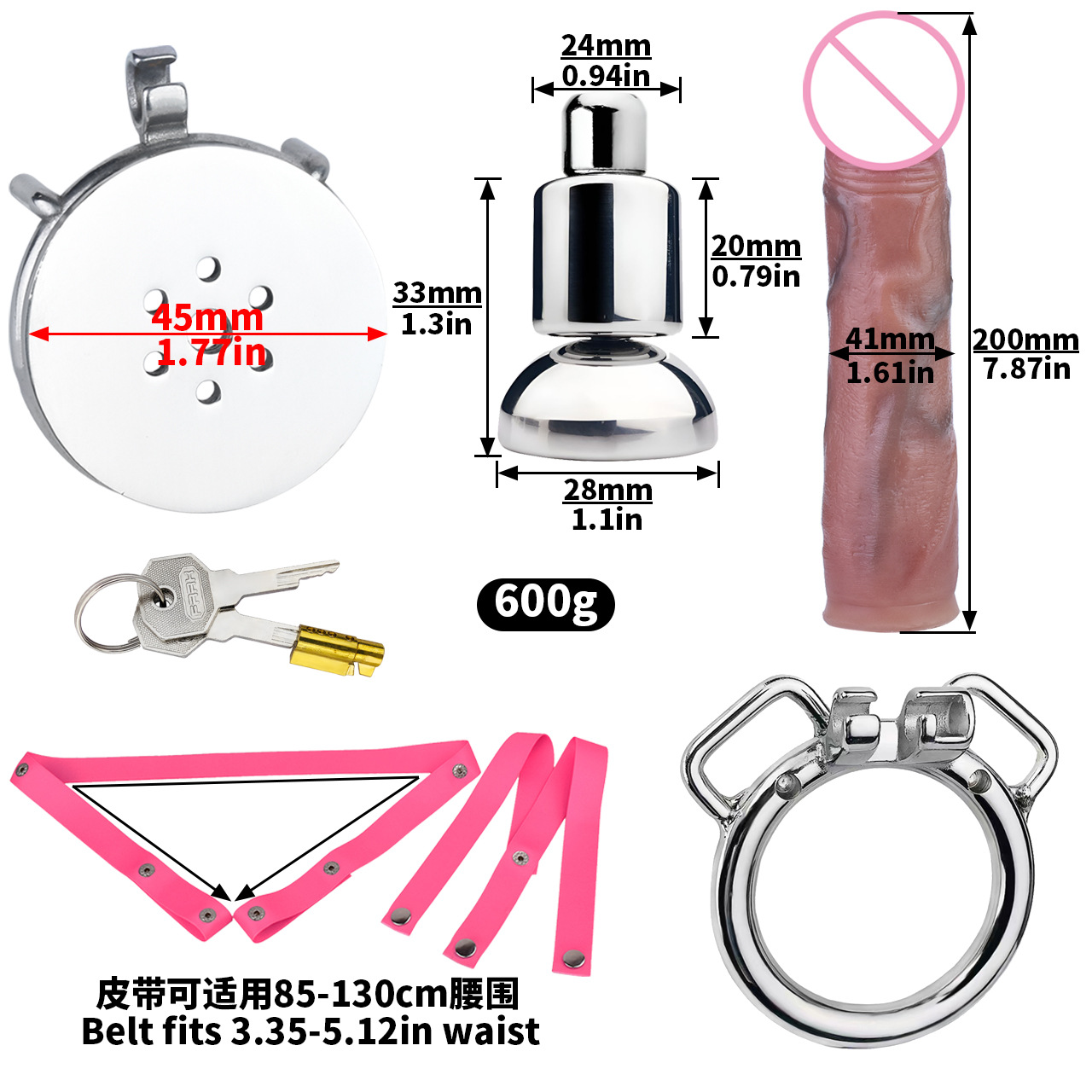 [3176a] k-03 40mm ring + urine support base + l size penis + pu-5 pink elastic belt