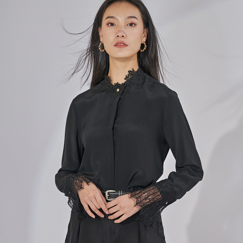 Silk Shirt for Women 2024 Autumn Mulberry Silk French Top Solid Color Elegant Lace Ol Commuting Long-Sleeve Elegant Silk Shirt for Women 2024 Autumn Mulberry Silk French Top Solid Color Elegant Lace Ol Commuting Long-Sleeve Elegant