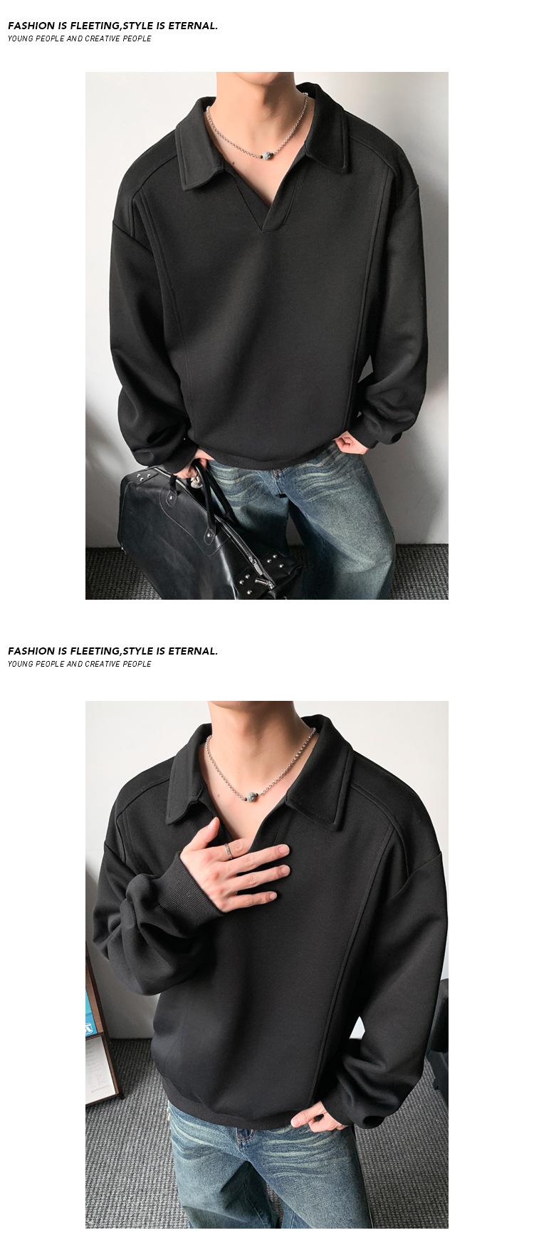 Felpa grigia mezza zip stile old money unisex a maniche lunghe_voghion.com