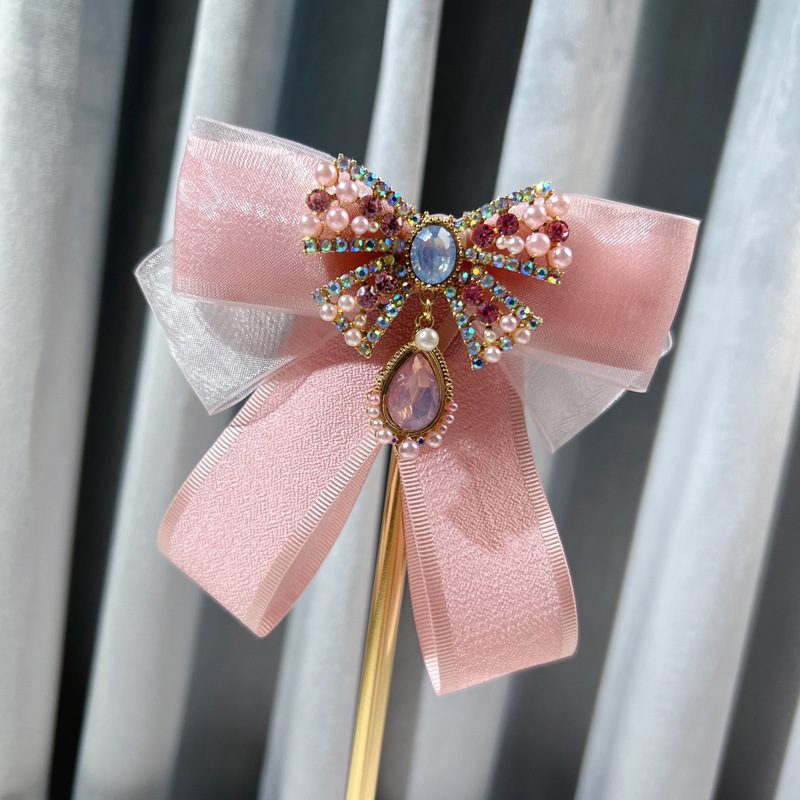 Summer New Pink Girl Tie jk Shirt lolita Gem Design Niche Bow Brooch Decorative Buckle