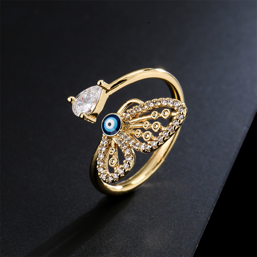New Hollow Butterfly Open Ring Copper Micro-encrusted Zircon Jewelry Women display picture 2