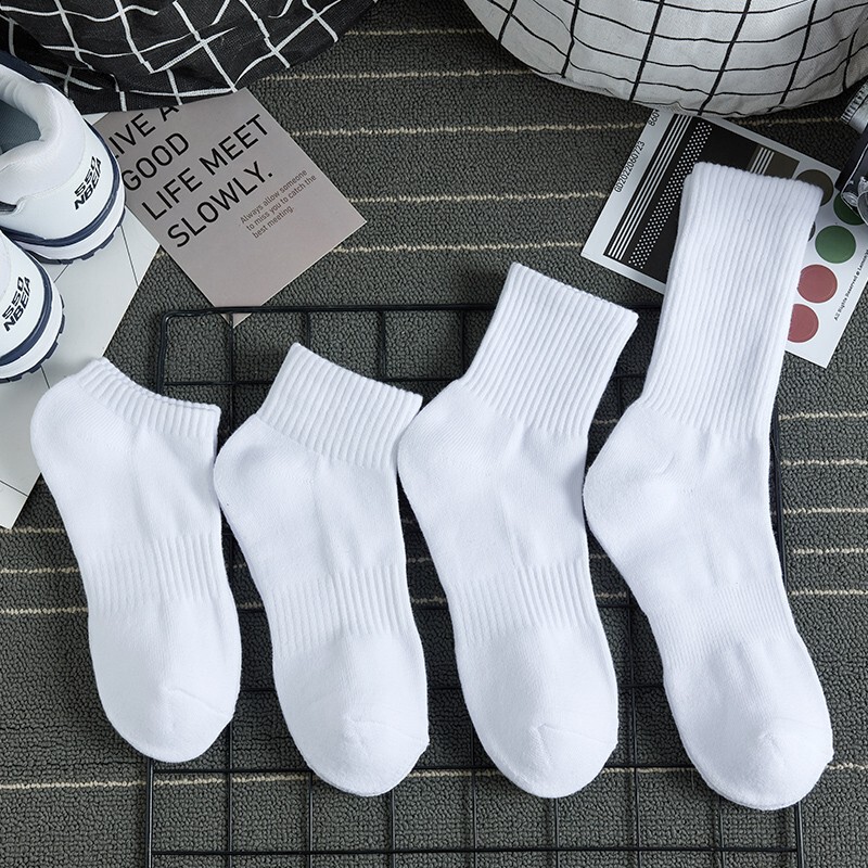 Socks winter men's socks mid-barrel sports Cotton solid color towel bottom thickened stockings pure white short socks autumn