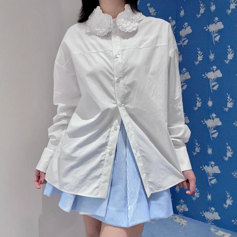 New Loose-Fitting, Cute Detachable Collar Floral Shirt, Casual and Versatile Long Shirt