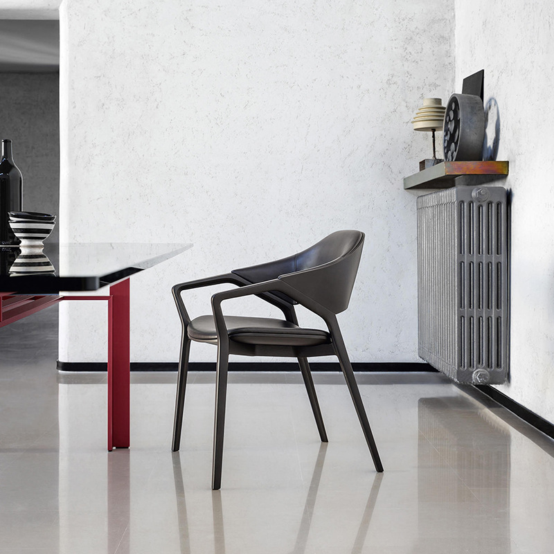 Italian solid wood dining chair modern minimalist ash wood leather chair restaurant designer furniture hotel caf&eacute; chair