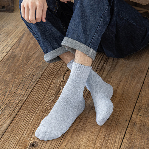 Winter socks plus velvet solid color thickened warm socks simple men's terry floor socks mid-tube towel socks wholesale