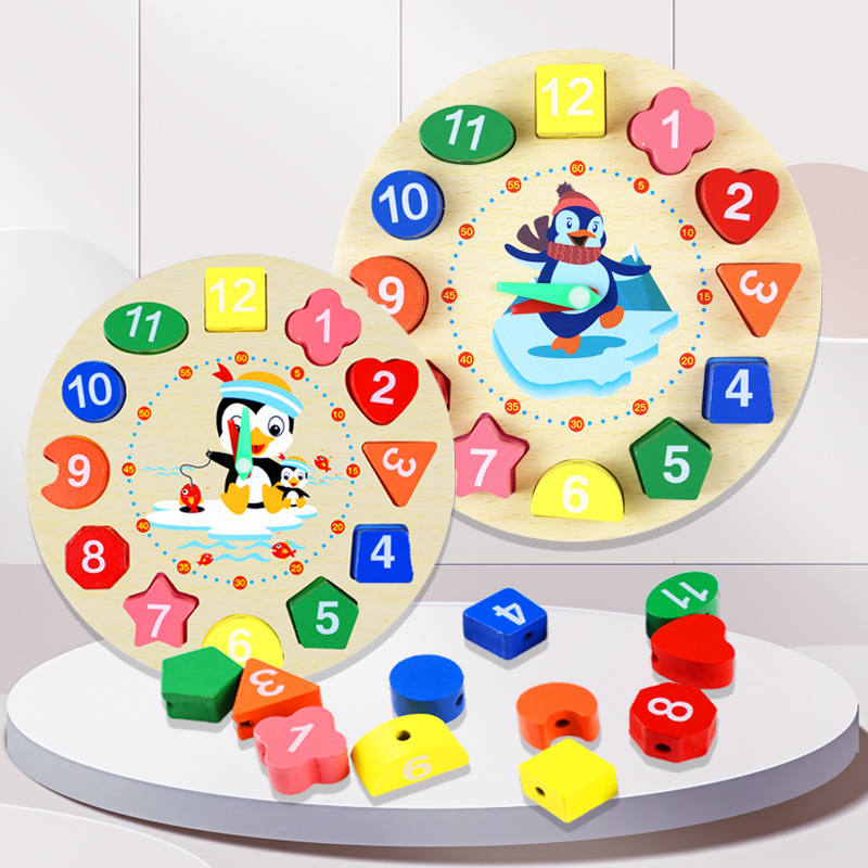 Juguete educativo de madera, reloj digital, bloques de formas, reconocimiento de colores, para niños