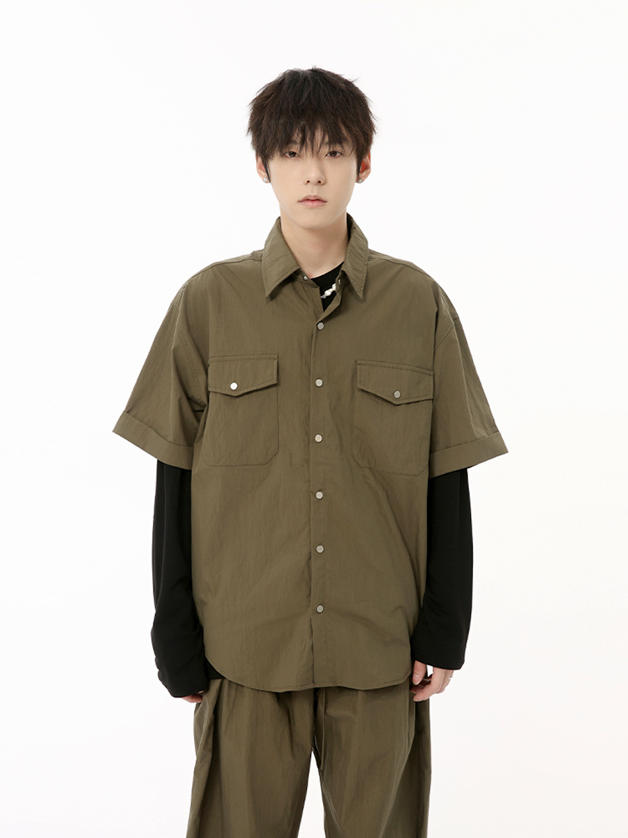 MTLCLOTHES Hombres| 2024 verano nuevos productos japoneses CityBoy herramientas camisa de color sólido conjunto casual