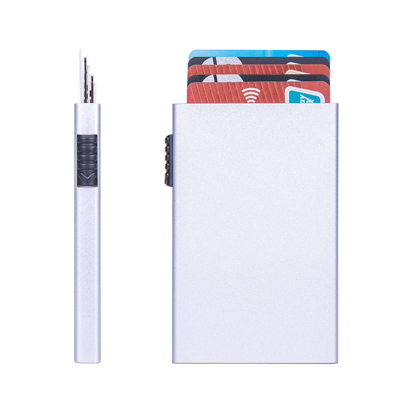 Desgaussing de fábrica caja de tarjeta bancaria bolsa de tarjeta de metal automático pop-up Tarjeta de tarjeta antirrobo bolsa de aleación de aluminio